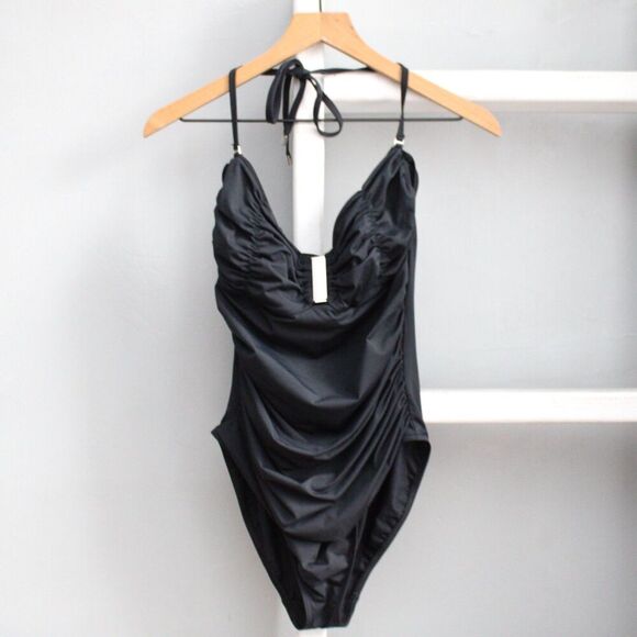 Calvin Klein Women's Black Standard Shirred One Piece Swimsuit Size 10 - Picture 1 of 8